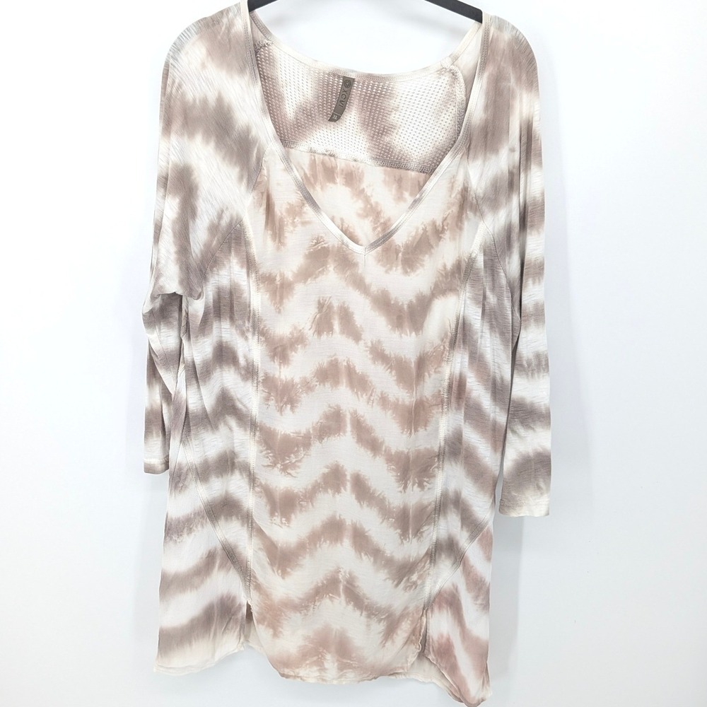 XCVI Tunic Top Womens XL Taupe Tie Dye Cotton Modal Mesh Neutral Boho Casual